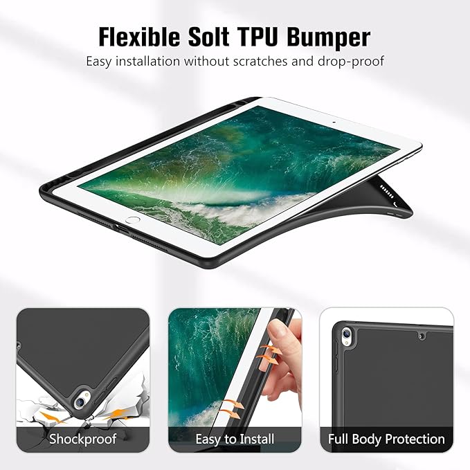 ProCase Smart Case for 10.5” iPad Air 3rd Generation 2019 / iPad Pro 2017, Slim Stand Cover with Pencil Holder Soft TPU Back for Air 3 -Dark Black