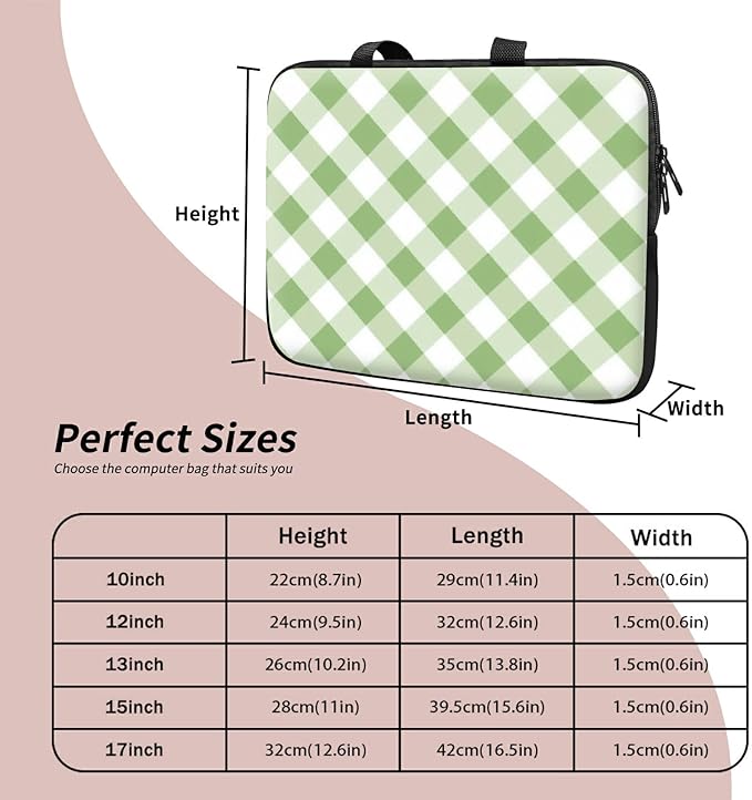 Universal Tablet Laptop Sleeve Case 10 inch, Green and White Checkered Slim Carrying Case Travel Laptop Bag Durable Handbag for 7 to 10-inch Laptops/Notebook/Kids Tablet/ipad/eBook Readers