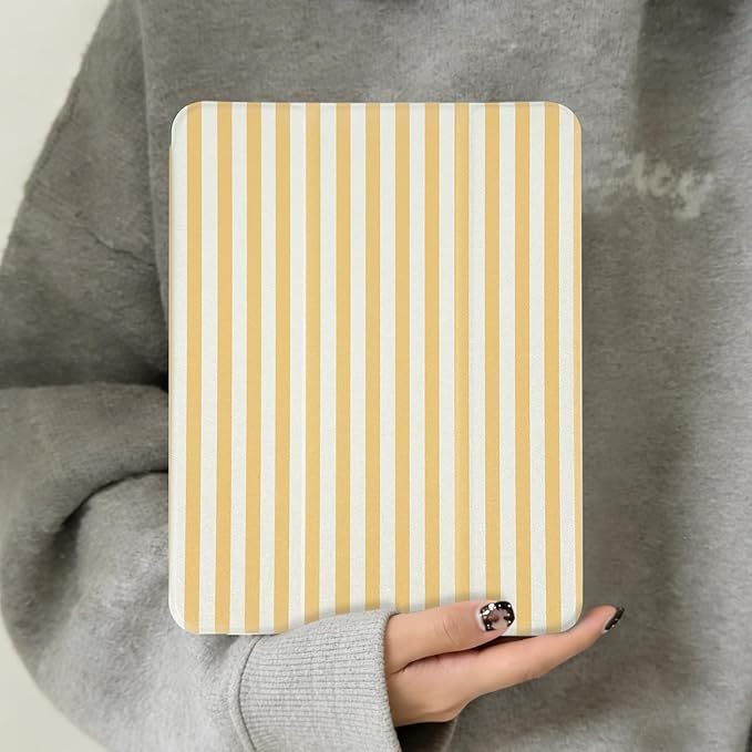 Lovmooful Compatible for iPad 11th 11-Inch A16 (2025),iPad 10 (10.9-Inch,2022 Model,10th Generation) Case with Pencil Holder Cute Striped Aesthetic Design Soft TPU Trifold Stand Protective-Yellow