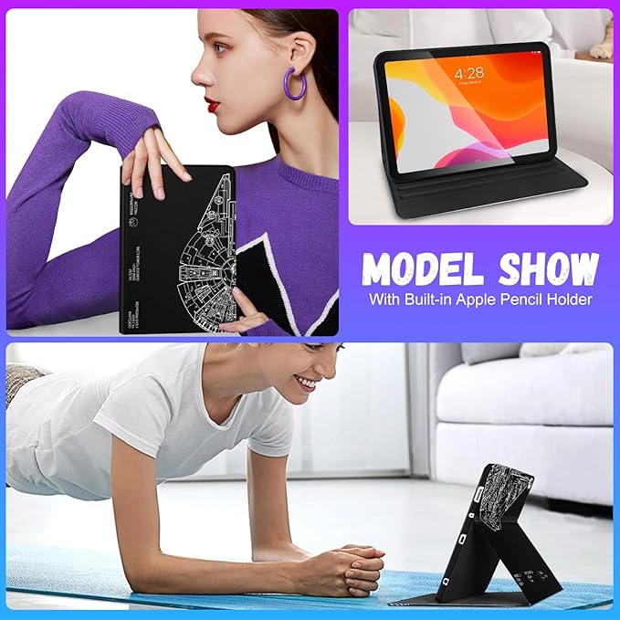 Uppuppy for iPad 5th/6th Generation Case, for Apple iPad Air 1st/2nd Gen, for iPad Pro 9.7 Inch Case Cute Kids Boys Women Teen Girls Cool Men Folio Unique Black Cover for iPad 5/6, Air 1/2, Pro 9.7
