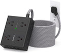 Surge Protector Power Strip 25 Ft Cord, Ultra Thin Flat Extension Cord with 8 Outlets 4 USB Ports(2 USB C), Flat Plug Power Strip, 25 Ft Long Braided Power Cord for College Dorm Room Essentials-BK