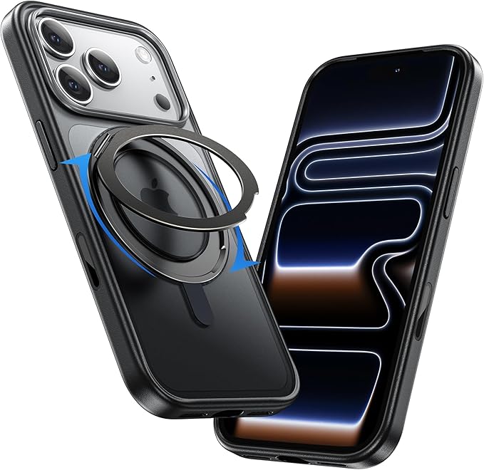 MAGIC JOHN 360° Rotatable Magnetic Invisible Stand for iPhone 17 Pro Case [Camera Control Button] [Compatible with MagSafe] 16FT Shockproof for iPhone 17 Pro Case with Kickstand, Black