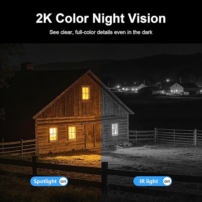 HOSAFE.COM Solar Security Cameras Wireless Outdoor, WiFi Cameras for Home Security, Outdoor Camera with 360° View, 2K HD Color Night Vision, 2-Way Audio, SD/Free Cloud Storage (Need Apply), 2 Packs