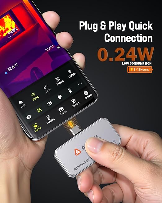 ANCEL IR101 Thermal Imaging Camera for Android, 256x192 IR Resolution, 25Hz Real-Time USB-C Thermal Camera – Detect Heat Leaks, Electrical Faults & PCB Defects for Home, Automotive & DIY Repairs
