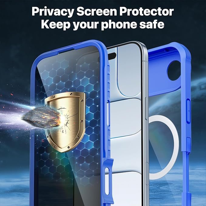 CENHUFO Magnetic Privacy for iPhone 17 Air Case [Compatible with Magsafe] Full Body Phone Case Built-in 9H Tempered Glass Privacy Screen Protector, Camera Protection Shockproof Bumper Cover -Blue