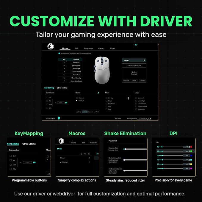 G18 2.4G/BT/Wired Tri-Mode 8K Wireless Gaming Mouse, Right-Handed Ergonomic Design, PAW3395 Sensor, 58g Lightweight, 8000 Polling Rate, 26K DPI, 5 Programmable Buttons, with Nano Wireless Receiver