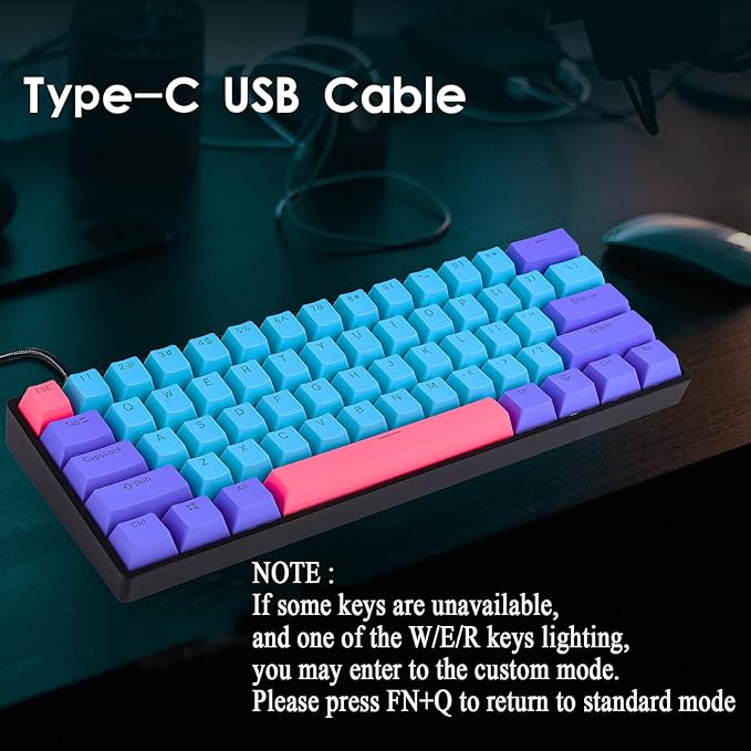 Guffercty kred 60 Percent Keyboard Mechanical Red Switch Hot Swappable RGB Wired Gaming Keyboard with Backlit PBT Keycaps NKRO Type-C for PC Gamer (Gateron Optical Red, Joker)