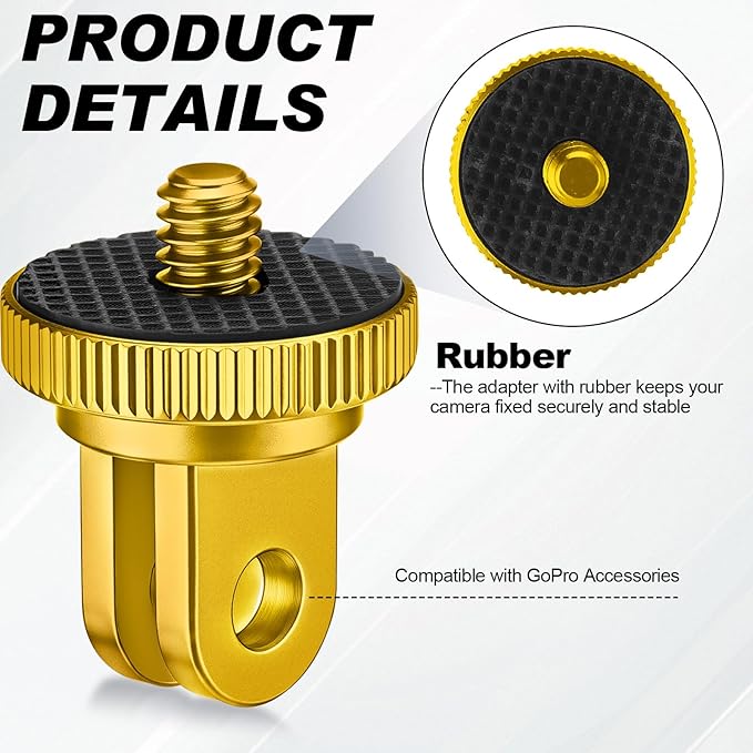 Frienda 4 Pieces Aluminum Camera Tripod Mount Adapter 1/4-20 Conversion Adapter for Tripod Compatible with GoPro Action Cameras and Other Standard 1/4 Accessories(Gold)