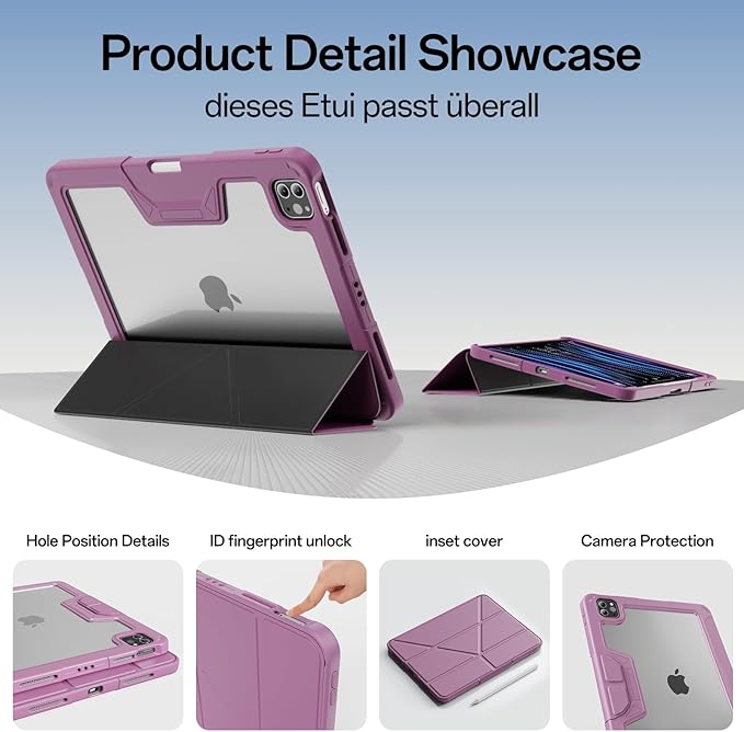 Case for iPad Pro 11 inch (4th/3rd/2nd Generation) 2022/2021/2020 with Clear Back, Multi-Angle Stand, Soft Silicone & Shockproof Tablet Protective Case (Purple)