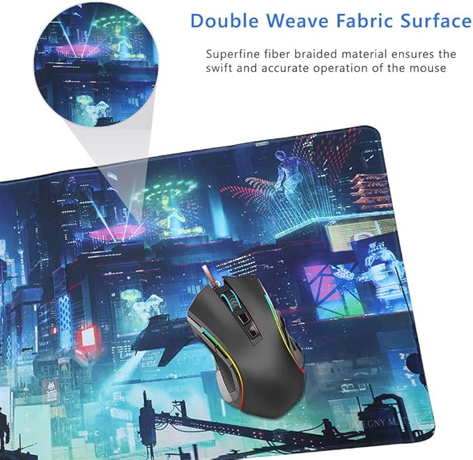 Extended Gaming Mouse Pad, Portable Mat for Keyboard & Mouse with Stitched Edges + Non-Slip Rubber Base （90x40 Green city005）