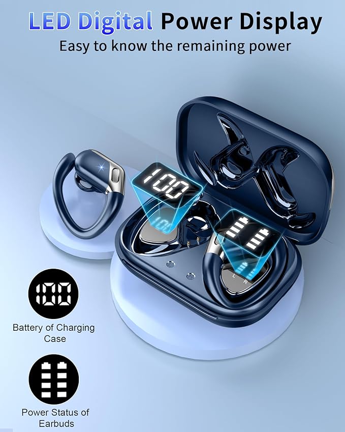 Hupoaf Wireless Earbuds Sport with Earhooks, 2026 Bluetooth 5.4 Headphones with 4 ENC Noise Canceling Mics, 50H Stereo Earphones for Running/Gym/Workout, IP7 Waterproof Over Ear Buds for Android/iOS