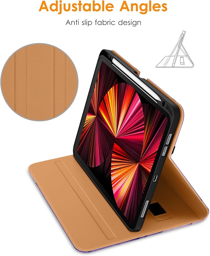 DTTO for iPad Pro 12.9 6th / 5th / 4th / 3rd Generation Case 2022/2021/2020/2018, Leather Folio Stand Cover with Built-in Apple Pencil Holder -Auto Wake/Sleep and Multi Viewing Angles, Purple Marble