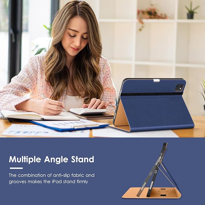 VIKESI Case for iPad Air 13 inch (M3) 2025 / (M2) 2024,Premium Leather Folio,Apple Pencil Holder,Auto Sleep/Wake,Stand Cover - Navy Blue