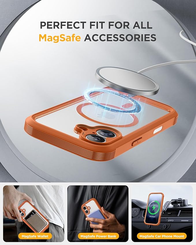 Miracase for iPhone 17 Case 6.3'', Full-Body Military Grade Drop Protection Outdoor Phone case with Built-in Glass Screen &Camera Control,Easy Installation,No Gap,Compatible with MagSafe, Orange