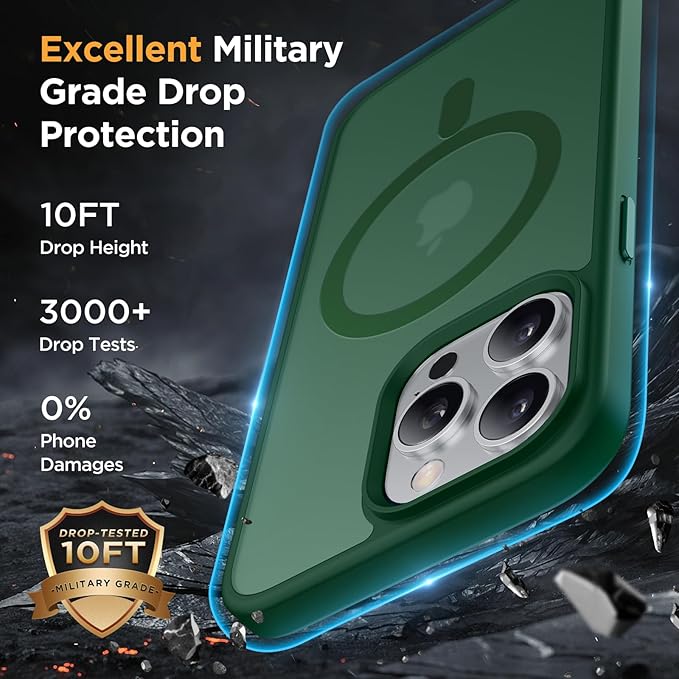 Miracase Magnetic Series Designed for iPhone 14 Pro Case [Compatible with MagSafe] [with 2X Screen Protectors] Anti-Fingerprint, Magnetic Charger Case for iPhone 14 Pro 6.1 inch - Dark Green
