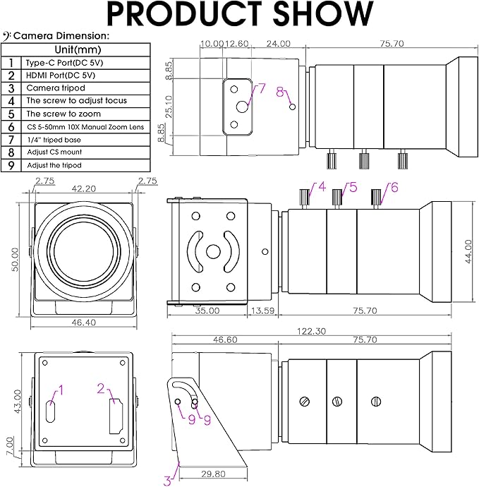 HDMI USB Webcam 4K Camera Simultaneous Output Video Conference 10X Optical Zoom Lens Close up Computer Web Cam for Webcast Industrial Inspection Education Training Camera