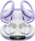 occiam Active Noise Cancelling Earbuds Wireless Bluetooth Headphones Ear Buds 90Hrs Playback Stereo Bass Earphones with Mic Over-Ear Hooks IPX7 Waterproof Headset for Work Sports (Purple)