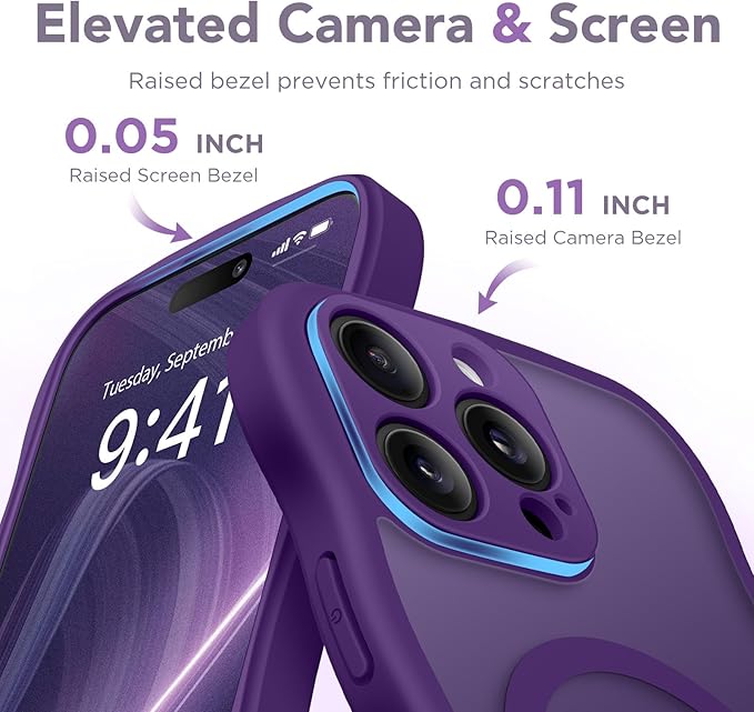 CAPRARO Cute for iPhone 15 Pro Case, Compatible with MagSafe, [Curly Wave Edge] [Full Camera Protection] [14 FT Drop Protection] Magnetic Phone Case for 15 Pro 6.1 Inch, Deep Purple