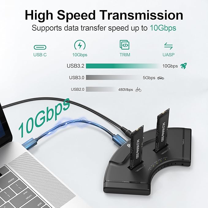 SUIDEK 4-Bay Dual M.2 NVMe & Dual SATA SSD Enclosure - 10Gbps USB-C SSD Converter Hard Drive Reader for M.2 NVMe (M+M/B Key) & 2.5/3.5 Inch SATA - Plug & Play Adapter