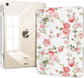 for iPad Air 11 Inch M4 (2026)/ M3 (2025)/ M2 (2024) Case, iPad Air 10.9" 5th/4th Generation Case 2022/2020 with Pencil Holder, Slim Trifold Stand Clear Back Cover, Pink Roses