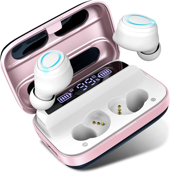 Motast Wireless Earbuds, Bluetooth 5.1 Earbuds 140H Playtime Bluetooth Headphones Stereo Noise Cancelling Wireless Earphones in Ear with Mic, USB-C Charging IP7 Waterproof Headset for Sport Rose Gold