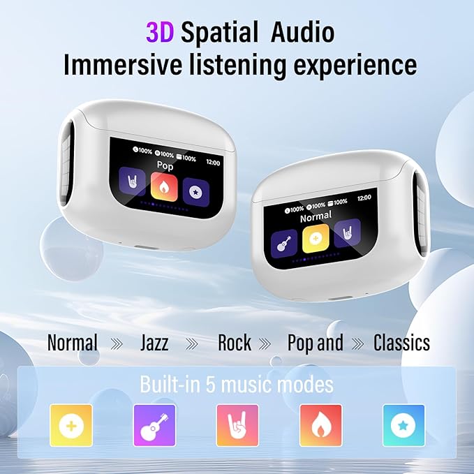 Wireless Earbuds, Bluetooth 5.4 Headphones with Multifunctional Touch Screen, 48H Bass Stereo Ear Buds with ANC/ENC Noise Cancelling/Transparency Mode, IPX7 Earphones with 5 EQ Modes, Milky White
