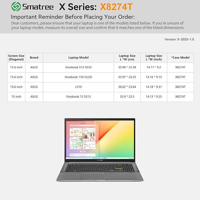 Smatree Hard EVA Protective Sleeve Compatible for 15.6 inch ASUS Vivobook 15X OLED/S15 S533/15 S513, for 15.6 inch ASUS L510 Laptop, Waterproof and Anti-Shock Laptop Case (X8274T)