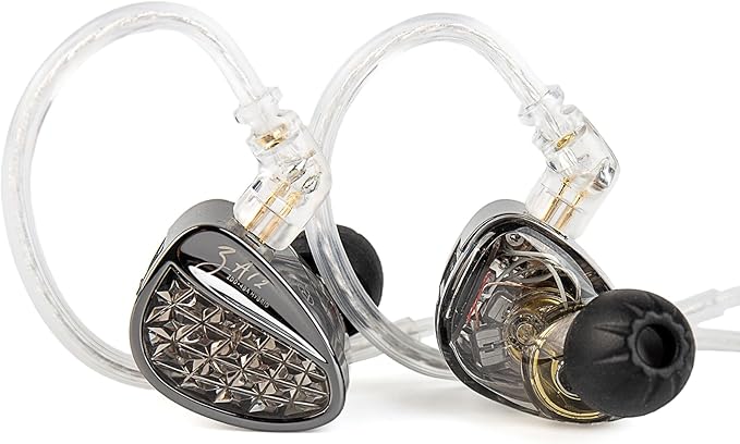 KZ ZA12 in Ear Monitor, 2DD+4BA Hybrid Wired Earbuds, KZ in Ear Monitor, Gaming Earbuds, Crystal Clear IEM Earphones, Silver-Plated IEM Cable for Audiophile Enthusiasts (No Microphone, Matte Black)