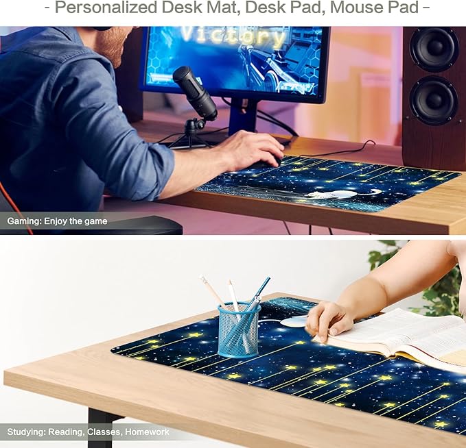 Cat Mouse Pad Desk Mat, Picking Star Cats Gaming Mouse Pad Blue Starry Sky Desk Pad Mousepad XXL Extended Keyboard Mat Mouse Mats, Waterproof, Computer Accessories, Gaming Room Decor, Magic Gift