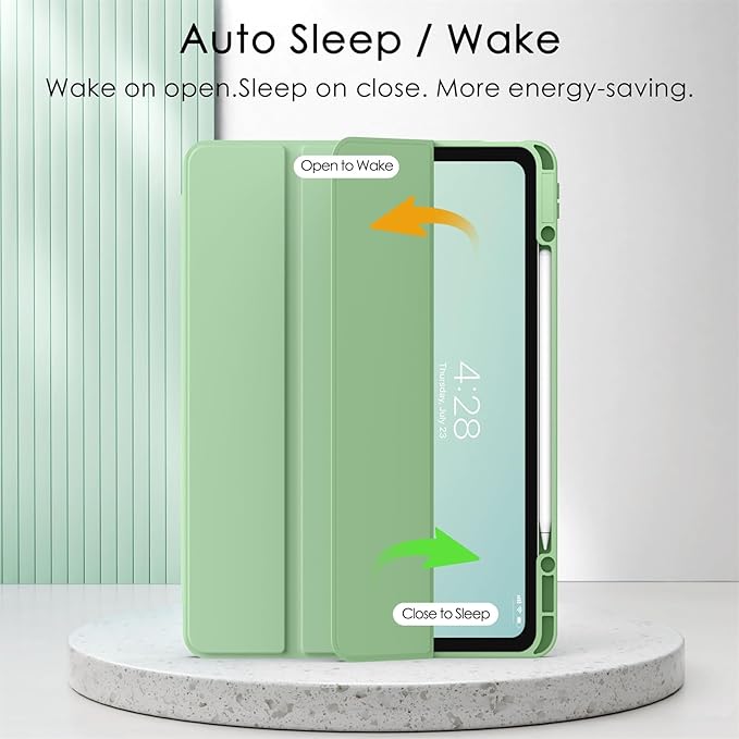 Soke for New iPad Air 13 Inch Case (M3 2025/M2 2024) with Pencil Holder, [Auto Wake/Sleep + Camera Protection] Shockproof Cover with Clear Transparent Back for Apple iPad Pro 12.9", Matcha Green