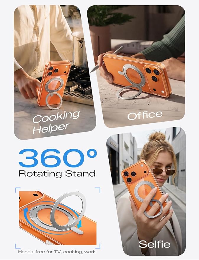 MAGIC JOHN 360° Rotatable Magnetic Invisible Stand for iPhone 17 Pro Max Case [Camera Control Button] [Compatible with MagSafe] 16FT Shockproof for iPhone 17 Pro Max Case with Kickstand, Clear
