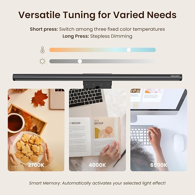 YEELIGHT Monitor Light Bar, Computer Monitor Lamp, 250LM No Glare Eye-Care LED Screen Bar, Touch Control USB Reading Desk Lamp for Home Office Work, Stepless Dimming Adjustable Color Temperature
