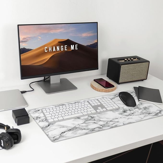 Black and White Marble Large Extended Mouse Pads XL Mousepad with Stitched Edges Non-Slip Rubber Base Computer Keyboard Pad Desk Mat for Home Office Desk Decor, 29.5" X 15.8"