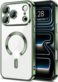 Hython Magnetic Clear for iPhone 17 Pro Case with Camera Lens Protector [Compatible with MagSafe] Luxury Plating Edge Slim Soft TPU Cover Protective Phone Case for iPhone 17 Pro 6.3", Deep Green