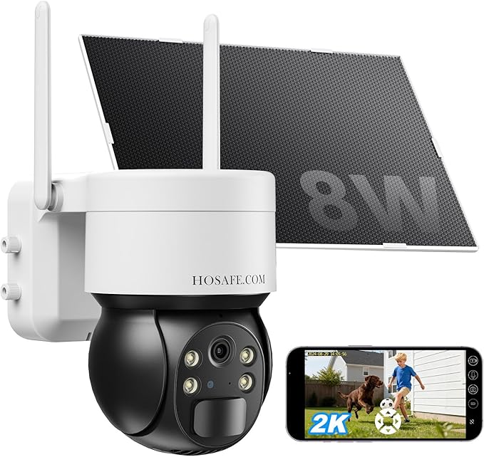 HOSAFE.COM Security Cameras Wireless Outdoor, Solar WiFi Cameras for Home Security, 2K Color Night Vision, AI Motion Detection, 2-Way Audio, IP66 Waterproof, SD/Free Cloud Storage (Need Apply)