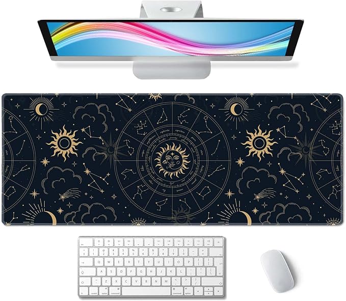 Zodiac Wheel XL Black Gaming Mousepad, Large 31.5''X 11.8'' Deskpad, Desk Mat with Cute Design, Perfect for Laptop, Computer Keyboard, Mouse
