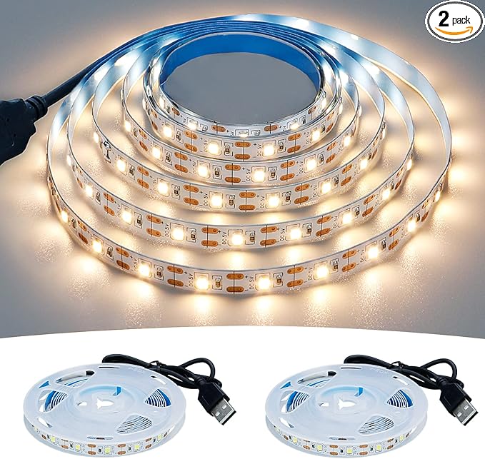 USB LED Strip Light Natural White 4000K 5V USB Powered 13.12ft/4M 240LEDs Flexible SMD2835 High Brightness No-Waterproof IP20 LED Tape Lights(2pcs x 6.6ft)