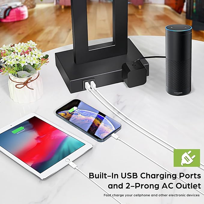 TOBUSA 28’’ Tall Black Lamps for Living Rooms Set of 2, Modern Touch Control Table Lamps for Bedroom, 3 Way Dimmable Bedside Lamps with 2 USB Ports&AC Outlet, High-end Decor Lamp for Home Office