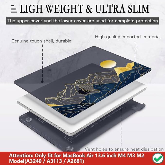 CISSOOK Compatible with MacBook Air 13.6 Inch Case A3449 A3240 A3113 A2681, Laptop Hard Shell Mountain Sunshine Cover with Keyboard Cover for MacBook Air 13 M2 M3 M4 M5 Release 2022 2024 2025 2026