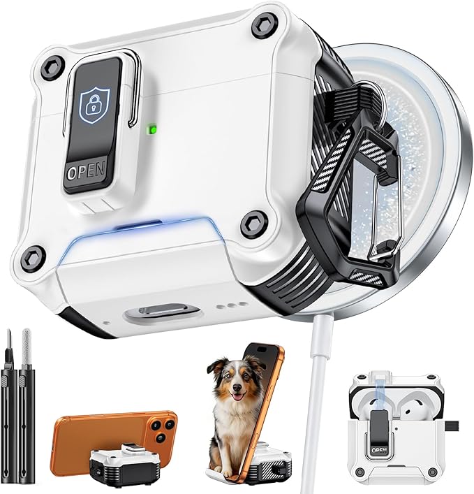 Inesore Compatible with AirPods 4 Generation Case,Secure Lock & Phone Stand Design,Compatible with MagSafe,Automatic Snap Switch Secure Cover for New AirPods 4th (2024)-White