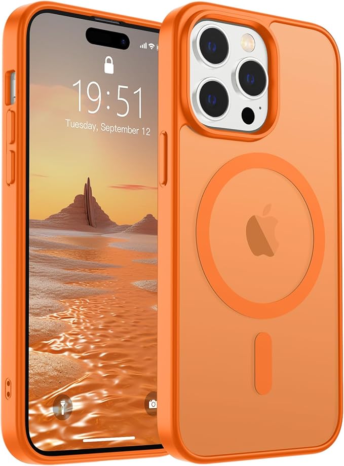 SUPFINE Magnetic for iPhone 14 Pro Case (Compatible with MagSafe) (Military Grade Drop Protection) Translucent Matte Shockproof Phone Cover,Starry Orange