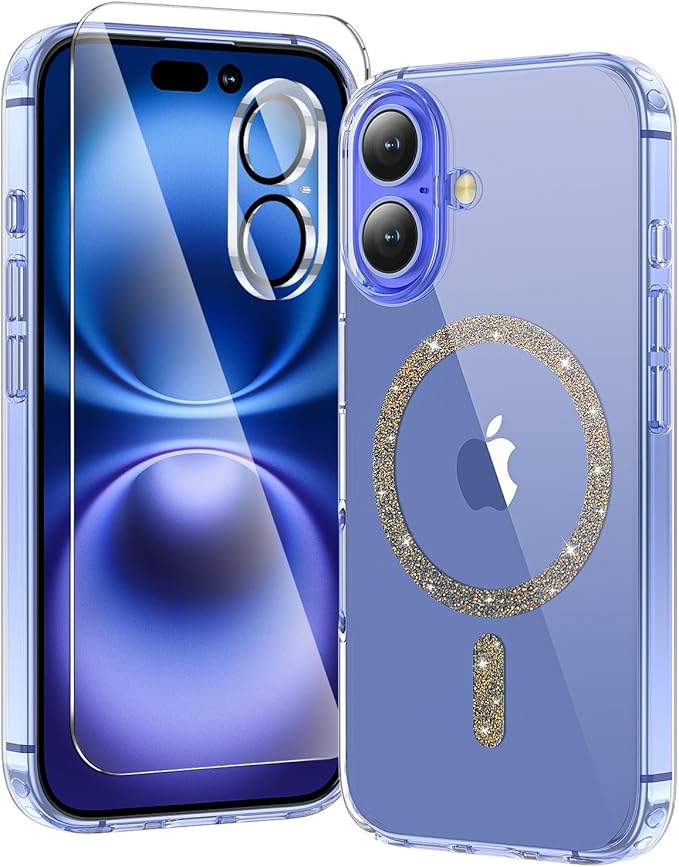 toushion 3 in 1 for iPhone 16 Plus Case Clear Colored Mag-Ring | with MagSafe,Screen Protector *1 & Camera Lens Protector*1, Military-Grade Protection