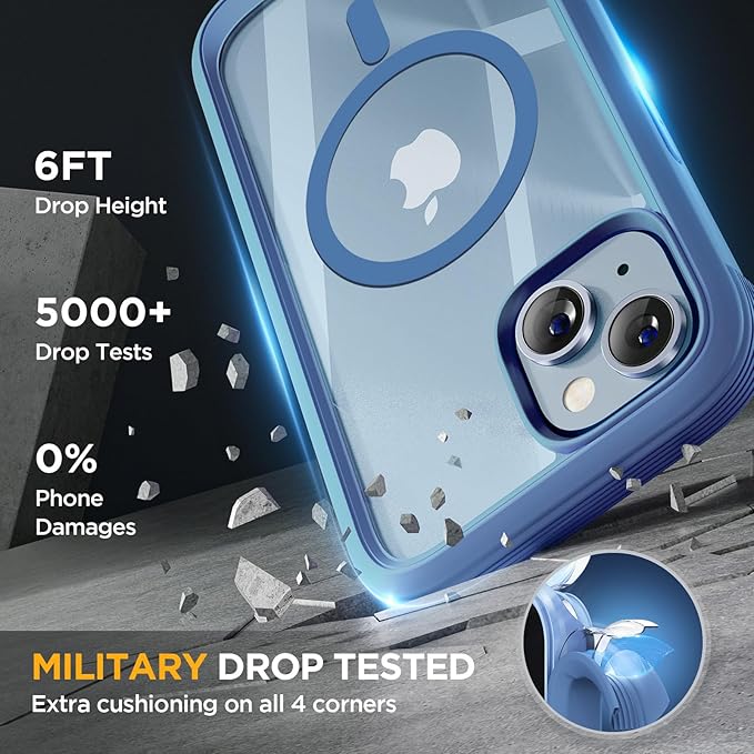 Miracase Glass Series Designed for iPhone 14 Plus Case 6.7 inch, 2023 Upgrade Full-Body Magnetic Clear Case with Built-in 9H Tempered Glass Screen Protector,Compatible with MagSafe, Capri Blue
