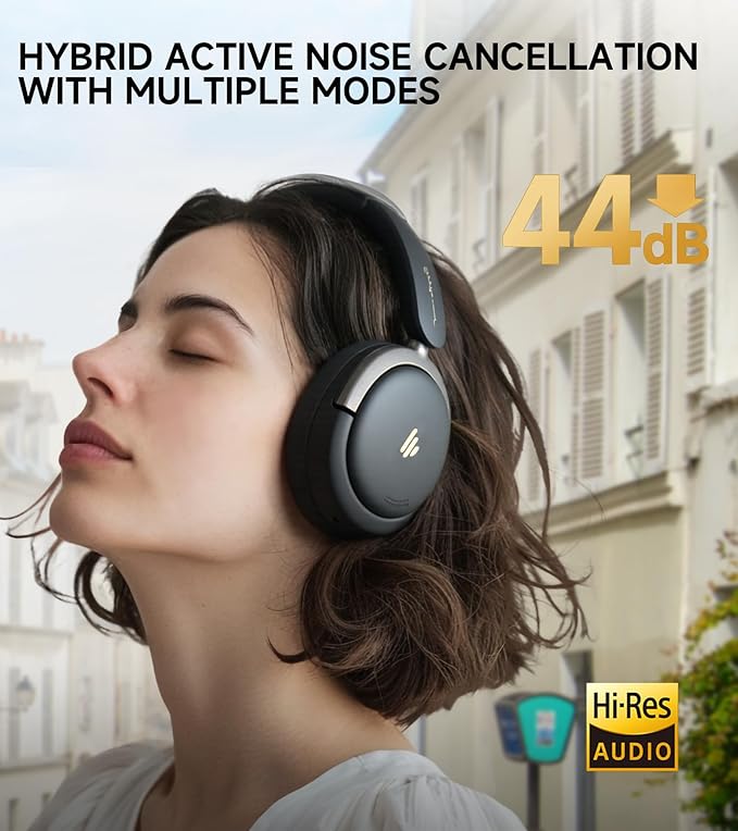 Atom Max Hybrid Active Noise Cancelling Over-Ear Headphones - Hi-Res Audio with Microphone, Volume Control, 45H Playtime, Fast Charging, Bluetooth 5.4, App Customization, Foldable Headset, Black