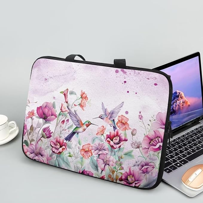 15 Inch Laptop Sleeve, Laptop Cover Computer Bag Tablet Carrying Case with Handle, Hummingbirds Floral Water-Repellent Tote Bags Notebook Sleeves Handbag Messenger Briefcase