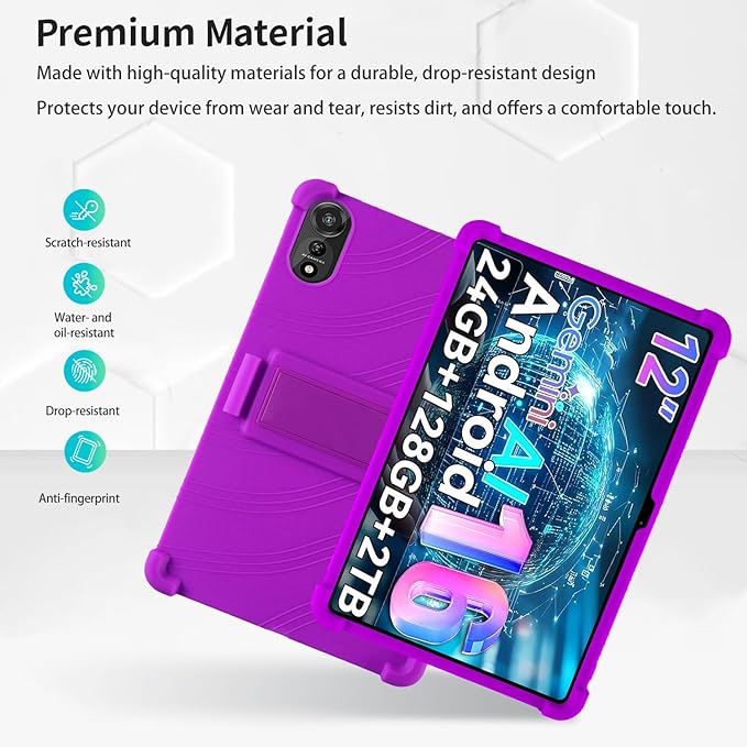 for Nexall N90 Tablet Case 12Inch, Shockproof Four Corner Airbag Protection,Soft Silicone Edge Cover with Built-in Stand,Heavy Duty Protective Sleeve for Nexall N90,Purple