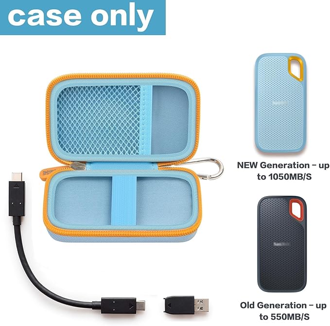 GWCASE Hard Case for SanDisk Extreme Portable SSD 1TB 2TB 4TB 8TB 500GB, External for Solid State Drive Travel Carrying Holder with Mesh Pocket for USB Cables & SD Cards (Bag Only)-Sky Blue