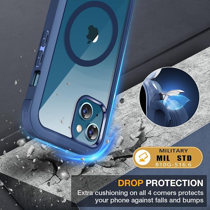 Miracase for iPhone 13 mini Case 5.4",Full-Body Protection,Clear Bumper Case with Built-in 9H Tempered Glass Screen Protector,Military-Grade Drop Protection Outdoor Phone Case for 13 mini,Dark Blue