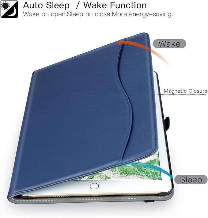 Ztotop Case for iPad Pro 12.9 Inch 2017/2015 (Old Model,1st & 2nd Gen), Premium Leather Folding Stand Folio Cover with Auto Wake/Sleep, Document Card Slots and Multiple Viewing Angles, Navy Blue