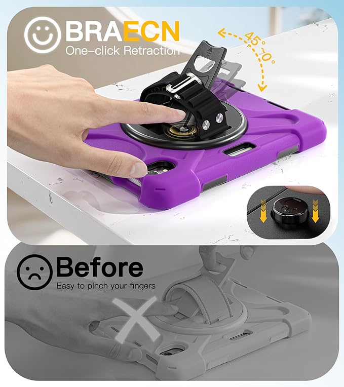 BRAECN for iPad mini 7(A17 Pro)/ 6 case 2024/2021 8.3 inch Heavy Duty Shockproof Protective with Pencil Holder Screen Protector 360°Rotating Stand Handle Full Body Cover Shoulder Strap Kids Friendly